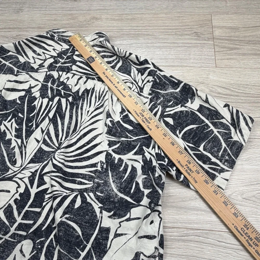 Tommy Bahama Mens‎ Large 100% Silk Black White Tropical Palm Leaf Camp Shirt